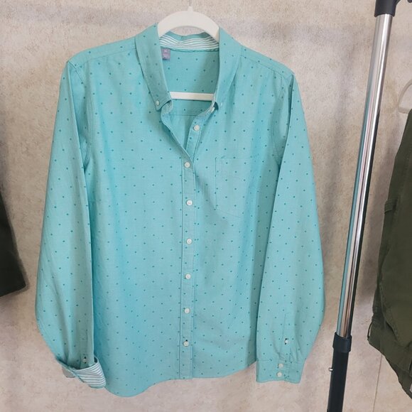 Blue Polka Dot Button Long Sleeve Shirt Womans Size XL - Picture 6 of 16